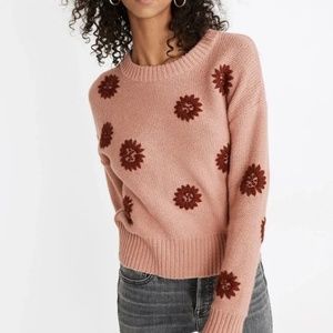 Madewell Flower Embroidered Pullover Sweater in Dusty Blush Size Medium
